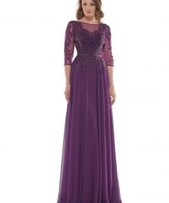 Marsoni By Colors - Illusion Bateau Adorned Quarter Sleeve Dress M214 - 1 Pc Eggplant In Size 14, 1 Pc Navy In Size 14 Available 12 Marsoni By Colors - Illusion Bateau Adorned Quarter Sleeve Dress M214 - 1 Pc Eggplant In Size 14, 1 Pc Navy In Size 14 Available