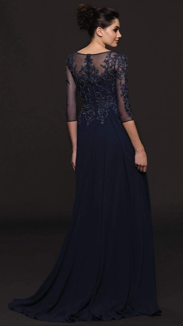 Marsoni By Colors - Illusion Bateau Adorned Quarter Sleeve Dress M214 - 1 Pc Eggplant In Size 14, 1 Pc Navy In Size 14 Available 4 Marsoni By Colors - Illusion Bateau Adorned Quarter Sleeve Dress M214 - 1 Pc Eggplant In Size 14, 1 Pc Navy In Size 14 Available