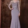 Formal Gowns Marsoni By Colors - Long Sleeve Bejeweled V-Neck Trumpet Dress M195 - 1 Pc Taupe In Size 22 Available