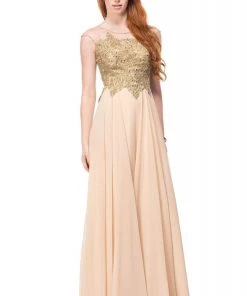 Marsoni By Colors - M107 Embroidered Illusion Silk Gown