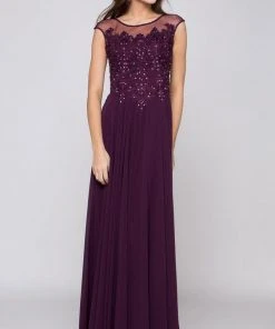 Marsoni By Colors - M107 Embroidered Illusion Silk Gown