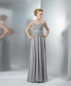 Marsoni By Colors - M107 Embroidered Illusion Silk Gown