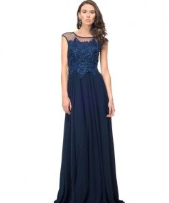 Marsoni By Colors - M107 Embroidered Illusion Silk Gown