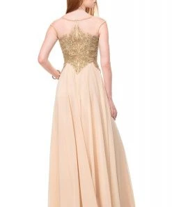 Marsoni By Colors - M107 Embroidered Illusion Silk Gown
