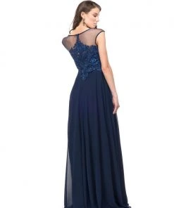 Marsoni By Colors - M107 Embroidered Illusion Silk Gown