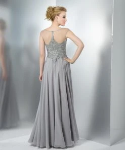 Marsoni By Colors - M107 Embroidered Illusion Silk Gown