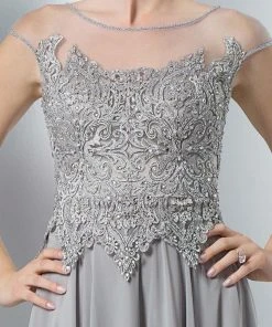 Marsoni By Colors - M107 Embroidered Illusion Silk Gown