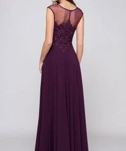 Marsoni By Colors - M107 Embroidered Illusion Silk Gown