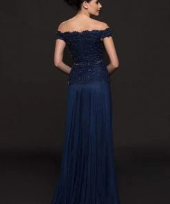 Marsoni By Colors - M213 Embellished Off-Shoulder A-line Dress