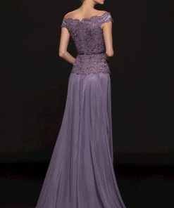 Marsoni By Colors - M213 Embellished Off-Shoulder A-line Dress