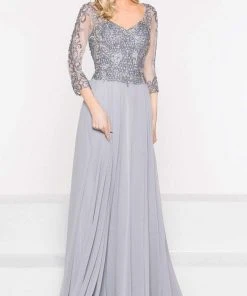 Formal Gowns Marsoni By Colors - M228 Bead Embellished Quarter Length Sleeves Dress