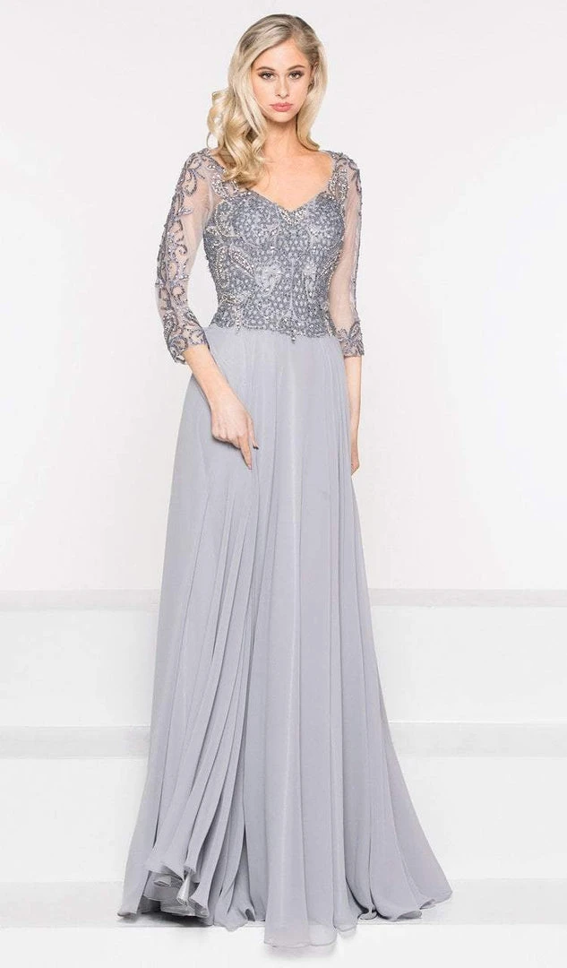 Formal Gowns Marsoni By Colors - M228 Bead Embellished Quarter Length Sleeves Dress 3 Formal Gowns Marsoni By Colors - M228 Bead Embellished Quarter Length Sleeves Dress