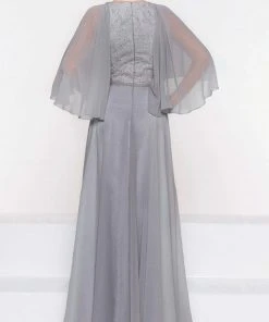 Marsoni By Colors - M230 Asymmetrical Caped Sleeve Chiffon Gown Formal Gowns 5 Marsoni By Colors - M230 Asymmetrical Caped Sleeve Chiffon Gown Formal Gowns