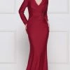Marsoni By Colors - M257 Long Sleeve V-neck Satin Trumpet Dress Formal Gowns 2 Marsoni By Colors - M257 Long Sleeve V-neck Satin Trumpet Dress Formal Gowns