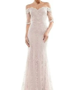 Marsoni By Colors - M282 Embroidered Off-Shoulder Trumpet Dress Formal Gowns