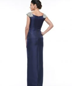 Formal Gowns Marsoni By Colors - MV1004 Jewel Beaded Shoulders Satin Column Gown