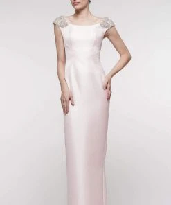 Formal Gowns Marsoni By Colors - MV1004 Jewel Beaded Shoulders Satin Column Gown