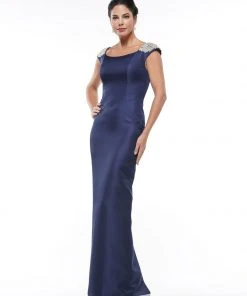 Formal Gowns Marsoni By Colors - MV1004 Jewel Beaded Shoulders Satin Column Gown