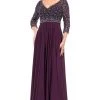Marsoni By Colors - MV1016 Beaded V Neck A-Line Faille Gown