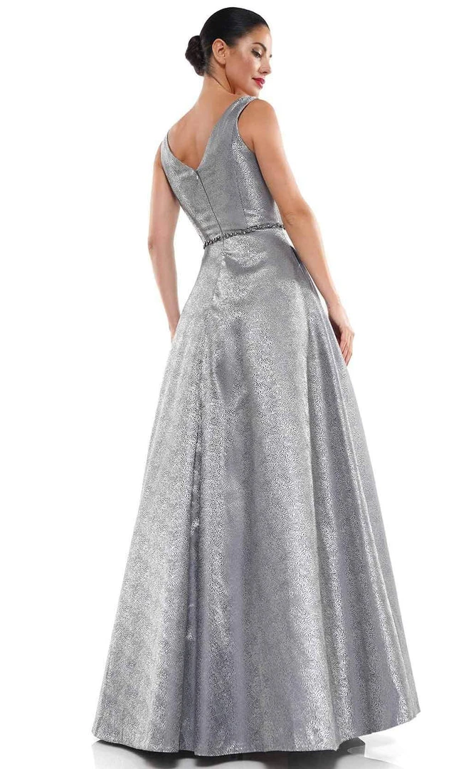 Marsoni By Colors - MV1033 Sleeveless V-Neck Beaded Waist Brocade Gown Formal Gowns 6 Marsoni By Colors - MV1033 Sleeveless V-Neck Beaded Waist Brocade Gown Formal Gowns