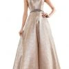 Marsoni By Colors - MV1033 Sleeveless V-Neck Beaded Waist Brocade Gown Formal Gowns