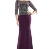 Formal Gowns Marsoni By Colors - Quarter Sleeve Bead Embellished Dress MV1026 - 1 Pc Eggplant In Size 14 Available