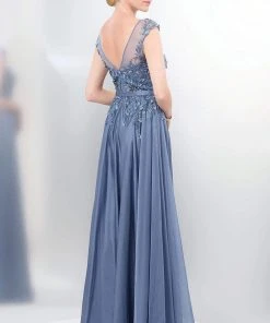 Marsoni By Colors - Romantic Lace Illusion Evening Gown M116 - 1 Pc Slate Blue In Sizes 8 Available Formal Gowns 5 Marsoni By Colors - Romantic Lace Illusion Evening Gown M116 - 1 Pc Slate Blue In Sizes 8 Available Formal Gowns