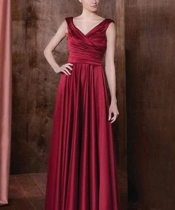 Marsoni By Colors - Ruched V-Neck A-Line Dress M198 - 1 Pc Silver In Size 22 Available Formal Gowns