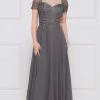 Marsoni By Colors - Short Sleeve Queen Anne Soutache Gown M271 - 1 Pc Slate Blue In Size 24 Available Formal Gowns