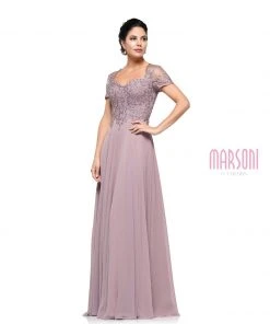 Marsoni By Colors - Short Sleeve Queen Anne Soutache Gown M271 - 1 Pc Slate Blue In Size 24 Available Formal Gowns