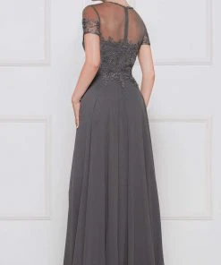 Marsoni By Colors - Short Sleeve Queen Anne Soutache Gown M271 - 1 Pc Slate Blue In Size 24 Available Formal Gowns