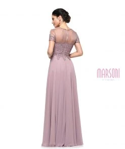 Marsoni By Colors - Short Sleeve Queen Anne Soutache Gown M271 - 1 Pc Slate Blue In Size 24 Available Formal Gowns