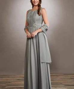 Formal Gowns Mary's Bridal - Beaded Bateau Chiffon A-Line Gown MB8064 - 1 Pc Dark Platinum In Size 8 Available