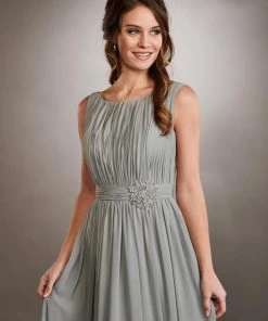 Formal Gowns Mary's Bridal - Beaded Bateau Chiffon A-Line Gown MB8064 - 1 Pc Dark Platinum In Size 8 Available