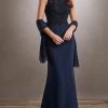 Mary's Bridal - Beaded Lace Chiffon Trumpet Dress MB8060SC - 1 Pc Navy In Size 6 Available Formal Gowns