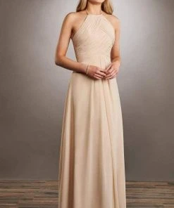 Mary's Bridal - Halter Neck Chiffon Sheath Dress MB7057 - 1 Pc Champagne In Size 8 Available