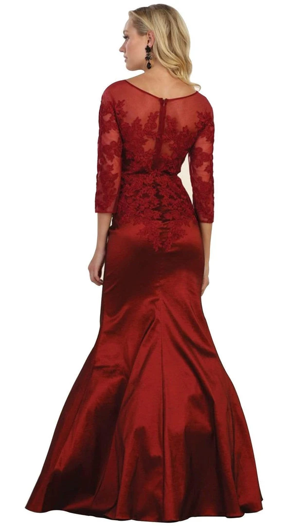 May Queen - Bateau Illusion Lace Trumpet Dress MQ1501 - 1 Pc Navy In Size 8 Available 8 May Queen - Bateau Illusion Lace Trumpet Dress MQ1501 - 1 Pc Navy In Size 8 Available