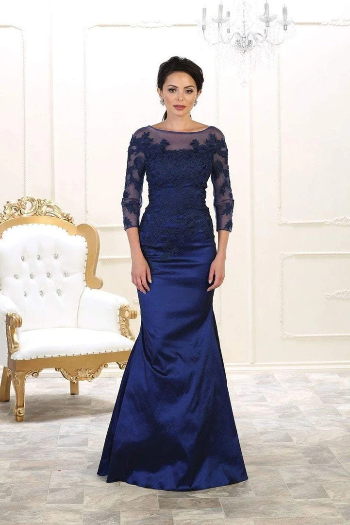 May Queen - Bateau Illusion Lace Trumpet Dress MQ1501 - 1 Pc Navy In Size 8 Available 5 May Queen - Bateau Illusion Lace Trumpet Dress MQ1501 - 1 Pc Navy In Size 8 Available