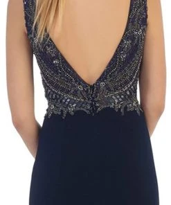 May Queen - Bateau Neck Beaded Jersey Evening Gown Formal Gowns