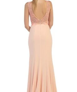 May Queen - Bateau Neck Beaded Jersey Evening Gown Formal Gowns