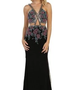 May Queen - Beaded And Embroidered Sleeveless Sheath Evening Gown Formal Gowns