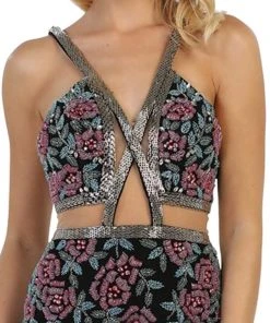 May Queen - Beaded And Embroidered Sleeveless Sheath Evening Gown Formal Gowns