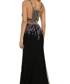 May Queen - Beaded And Embroidered Sleeveless Sheath Evening Gown Formal Gowns