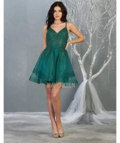 Cocktail Dresses May Queen - Beaded Embellished Tiered Tulle Cocktail Dress MQ1816 - 1 Pc Hunter-Green In Size 20 Available