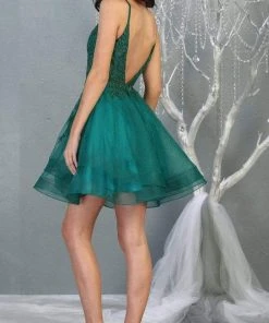 Cocktail Dresses May Queen - Beaded Embellished Tiered Tulle Cocktail Dress MQ1816 - 1 Pc Hunter-Green In Size 20 Available