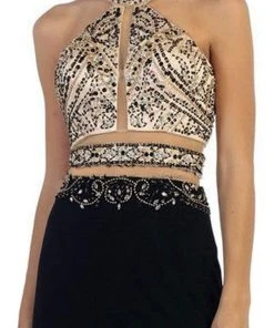 May Queen - Beaded Halter Neckline Illusion Jersey Prom Dress