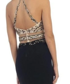 May Queen - Beaded Halter Neckline Illusion Jersey Prom Dress