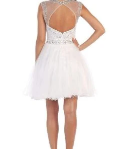 May Queen - Beaded Illusion Tulle Cocktail Dress Formal Gowns