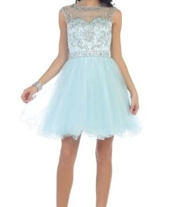 May Queen - Beaded Illusion Tulle Cocktail Dress Formal Gowns