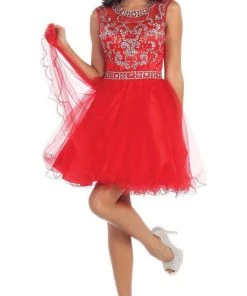 May Queen - Beaded Illusion Tulle Cocktail Dress Formal Gowns